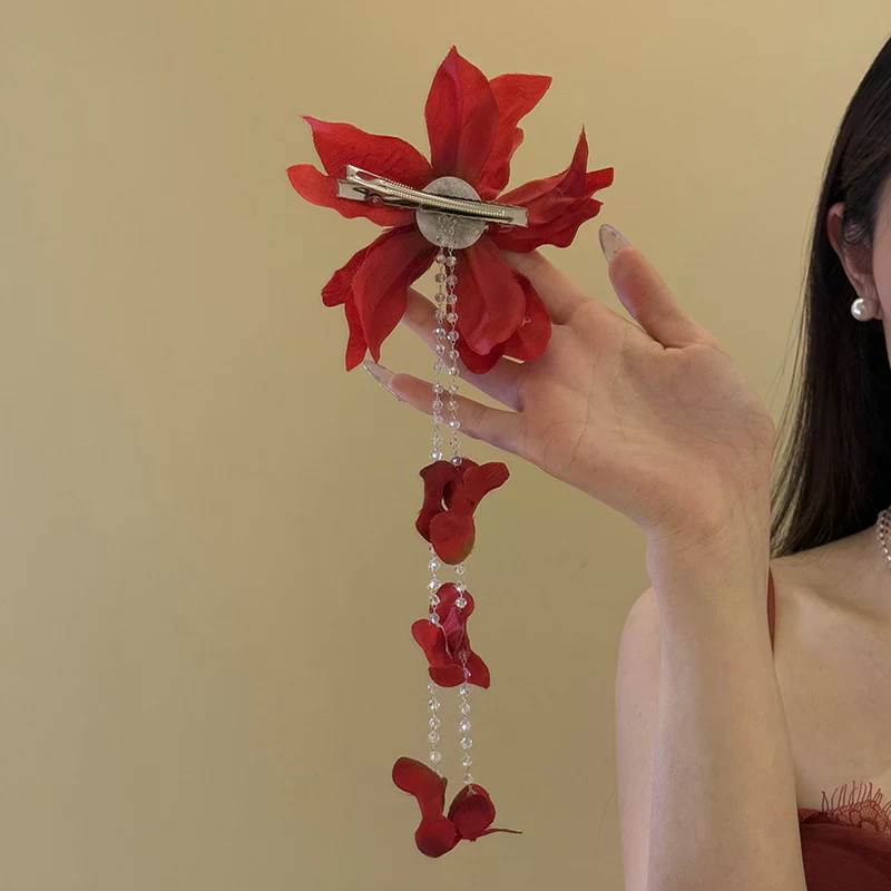 Women Accessories Sale - Bestseller Blumen-Entenschnabel-Clip Simulierte Blumen-Haarspange Glasperlen Lange