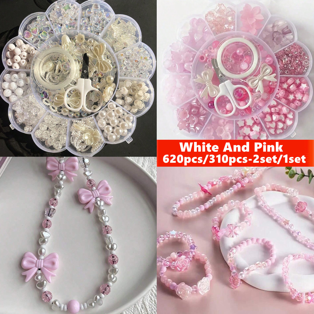Women Accessories Bracelet - 2er-Set/1er-Set 13 Gitter Acryl-Blumenperlen in Box,