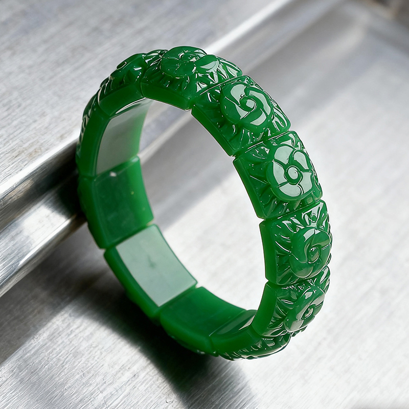 Women Accessories Bracelet - Echtes Jade-Blumen-Armband, Armreif, Designer-Vintage-Stil, natürlicher Schmuck,