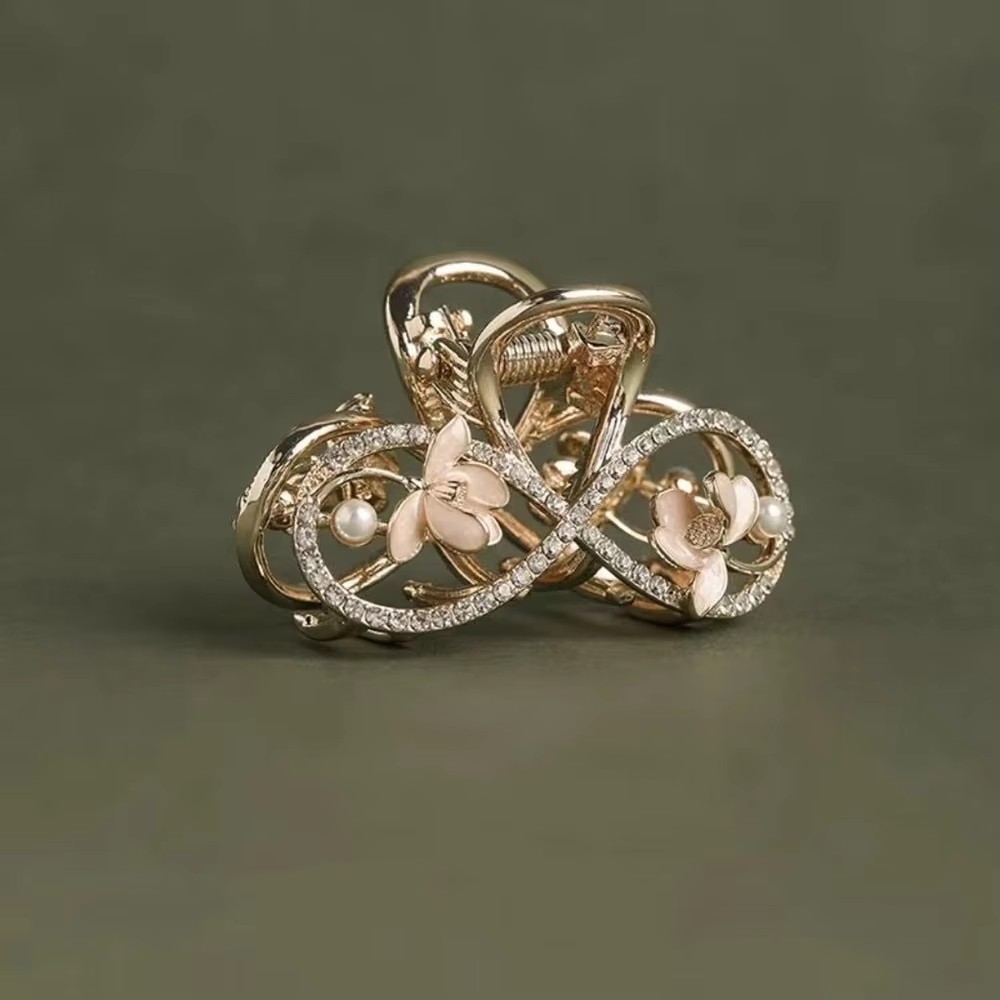 Women Accessories Sale - Kleiner Blumen-Perlen-Strass-Haarklammer in Gold für Mädchen